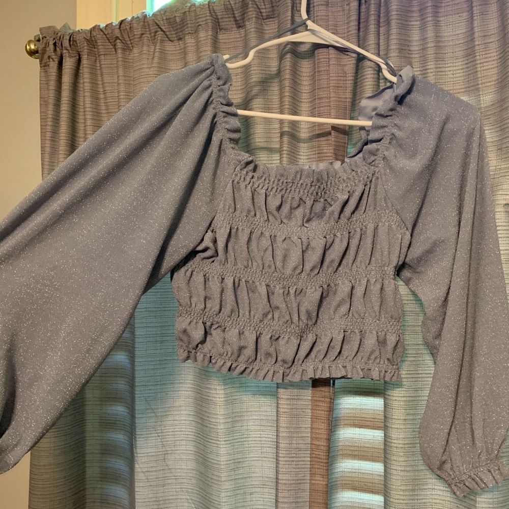 slate blue sparkly cinched top!!